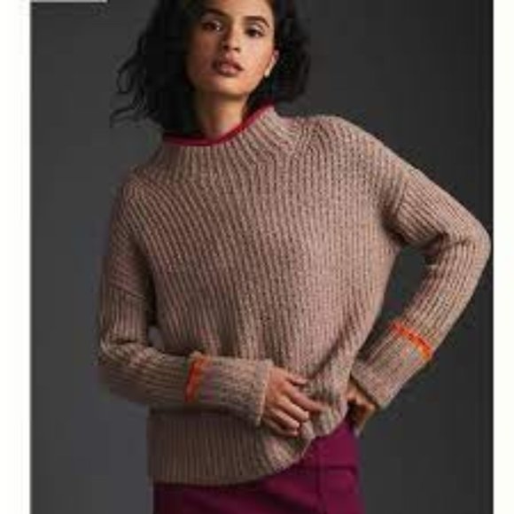 MOCK-NECK COLOR-TIPPED SWEATER by Maeve - Picture 1 of 4